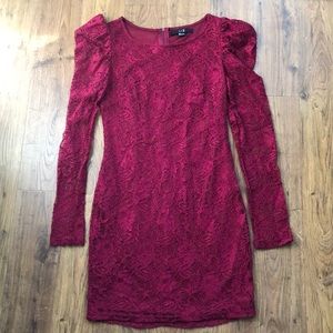 Deep red lace long sleeve dress sz S FOREVER 21